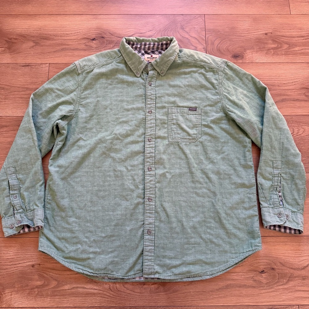 Woolrich Green Cotton Button Down Shirt Men’s XXL‎ Plaid Lined